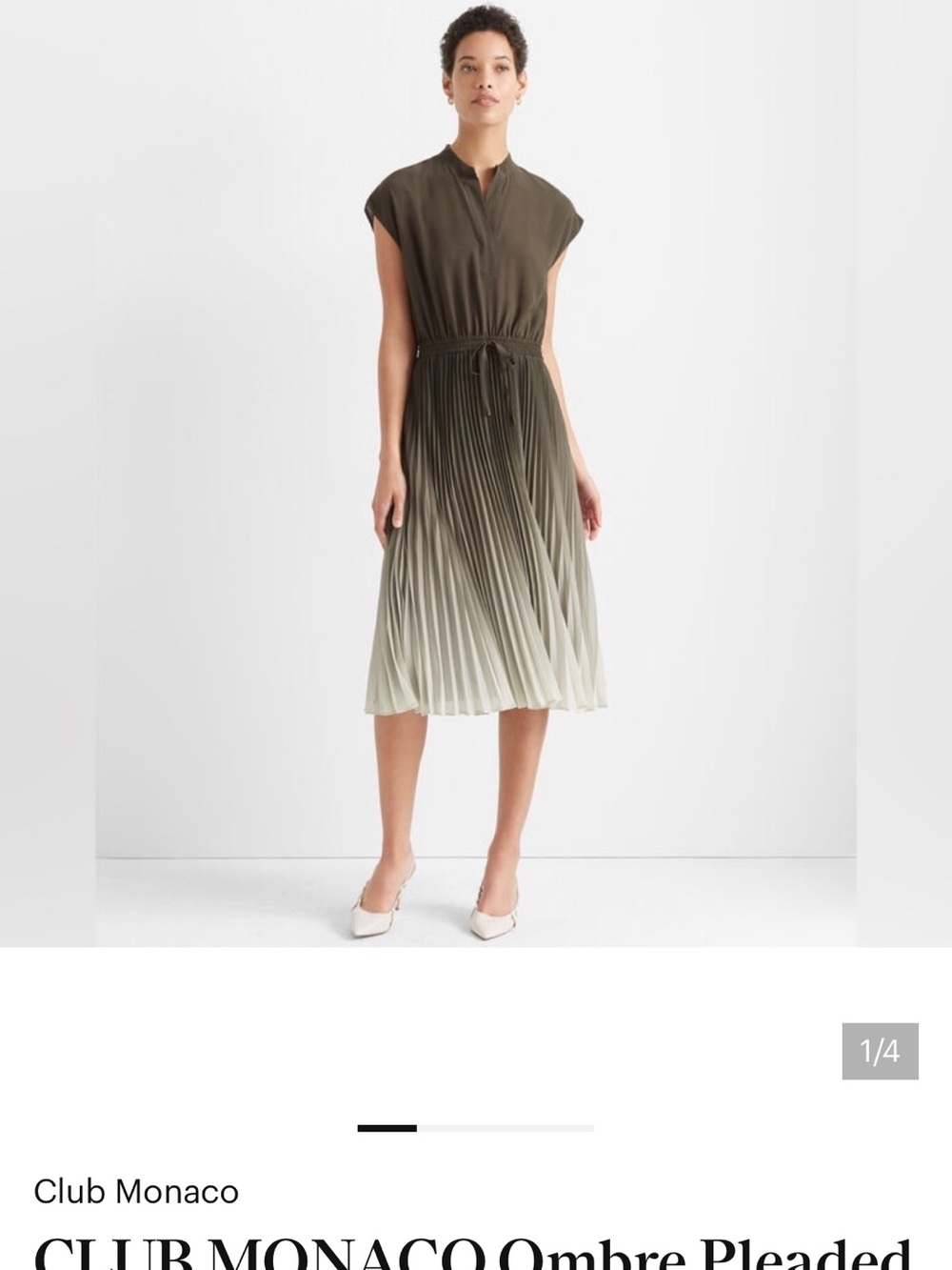 Club Monaco Olive to Light Olive Ombre Pleated Midi Dress